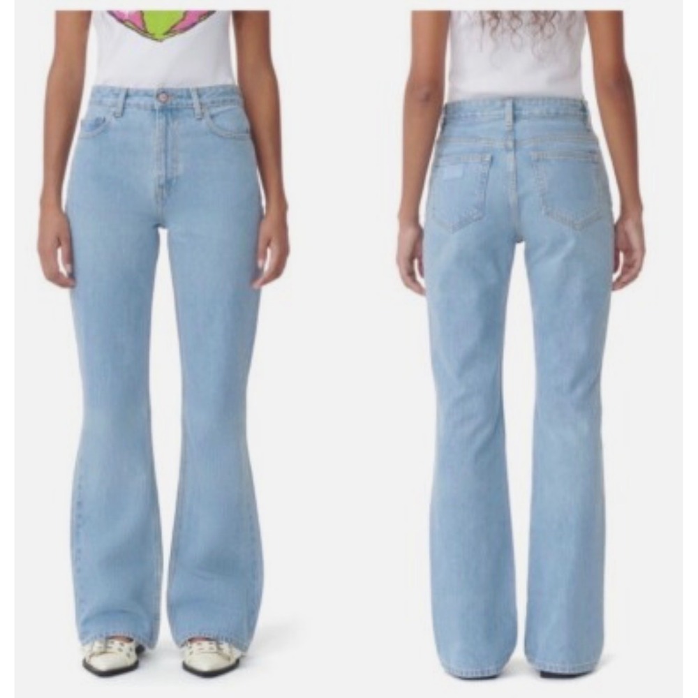 Ganni Betzy High Rise Flare Jeans Light Blue Wash Organic Cotton 25W 32L